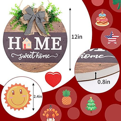 Interchangeable Welcome Sign for Front Door with 14 Changeable Icons