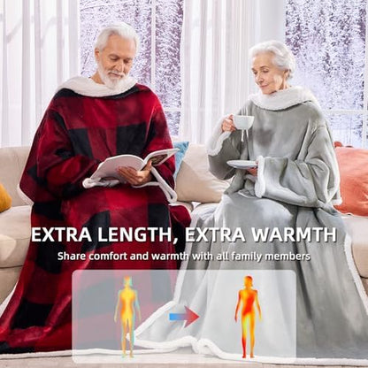 IFNOW Sherpa Wearable Blanket with Sleeves, Oversized Snuggle Robe