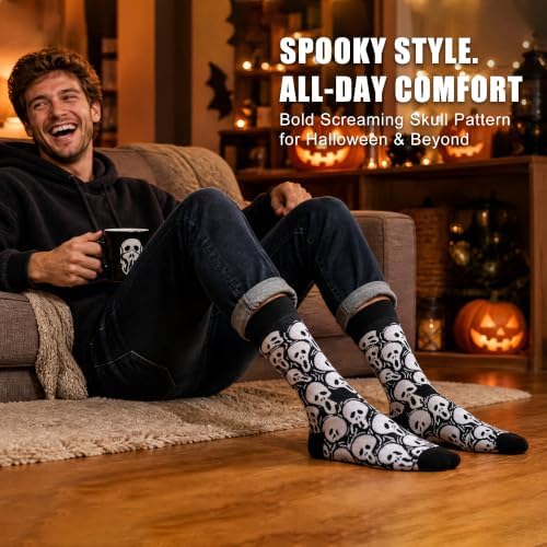 Mens Halloween Socks, Funny Crazy Novelty Skull Skeleton Crew Socks