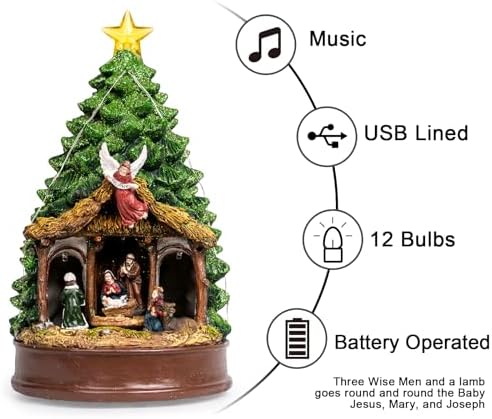 Christmas Tree Lighted Animated Rotating Adoration of The Magi