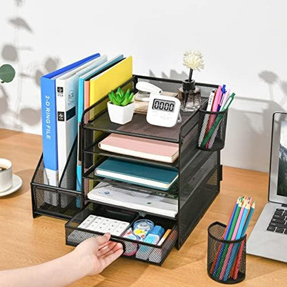 Marbrasse Desk Organizer with File Holder, 5-Tier Paper Letter Tray
