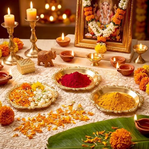 Rtteri 30 Pcs Indian Pooja Return Gift for Guests Small Gold Tray