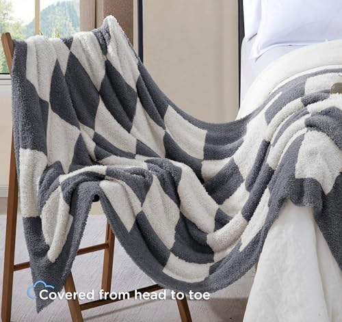 Checkered Throw Blanket for Couch - Super Soft Knit Bed Blanket