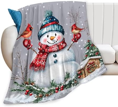 Cute Snowman Blanket Soft Warm Winter Snowman Fleece Plush Throw