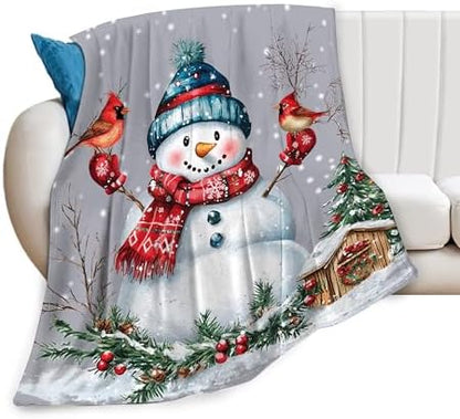 Cute Snowman Blanket Soft Warm Winter Snowman Fleece Plush Throw