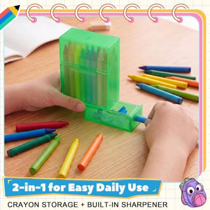 Clabby 1 Pcs 2 in 1 Plastic Crayon Box with Sharpener Holds 24, Green