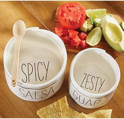 Mud Pie Salsa & Guac Bowl Set, white, "salsa 3"" x 4 1/2"" dia | guac