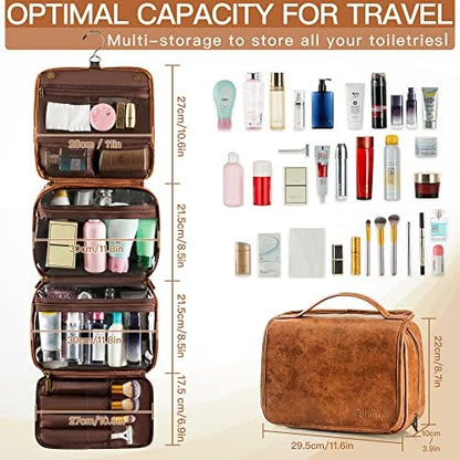 Elviros Hanging Toiletry Bag for Men PU Leather Shaving Dopp Kit