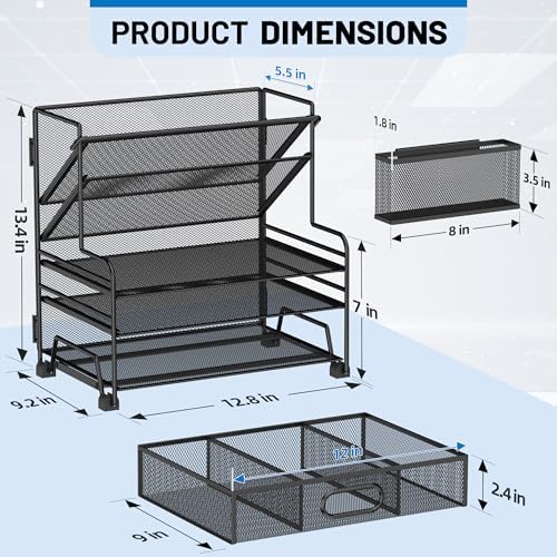 5 Tier Desk Organizer with Drawer & Pen Holders, Desk File Organizer