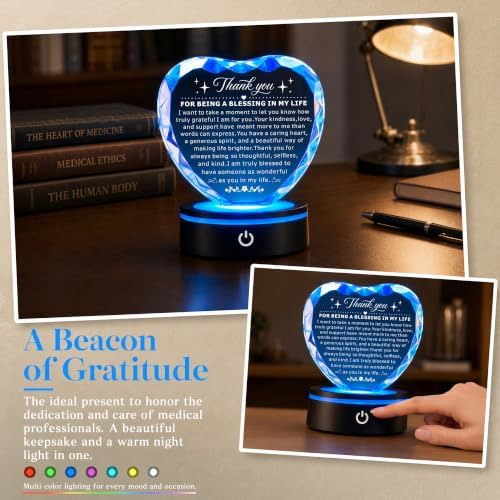 Thank You Gifts for Friends, Crystal Heart Plaque with LED Base