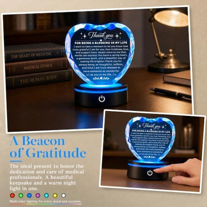 Thank You Gifts for Friends, Crystal Heart Plaque with LED Base