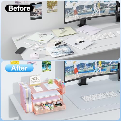 gianotter Desk Organizers and Accessories with File Holder, 4-Tier