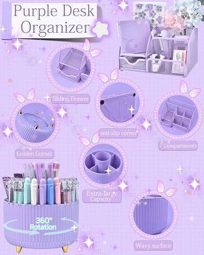 Purple Desk Accessories and Organizers with Desk Organizer and