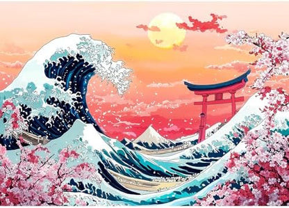 Lxmsja Cherry Blossom Diamond Art Kits for Adults, Great Wave DIY Full