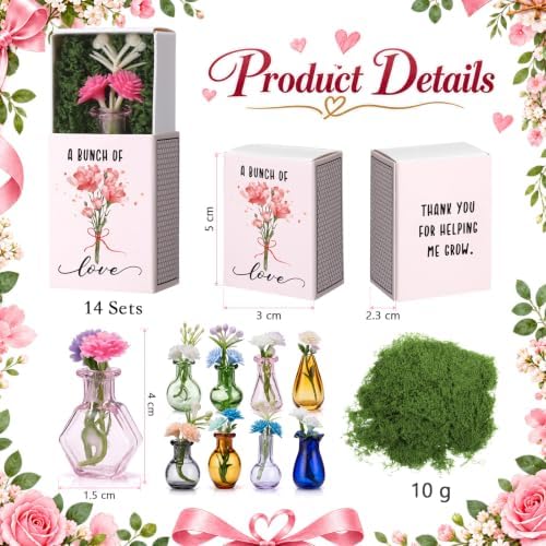 Wonderjune 14 Sets Mini Flowers Thank You Gift Bulk for Women, Mix
