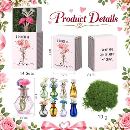 Wonderjune 14 Sets Mini Flowers Thank You Gift Bulk for Women, Mix