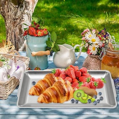3Pcs 304 Stainless Steel Food Serving Tray, 12.6" Rectangular Serving