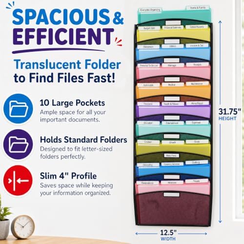 Ultimate Office Mesh Hanging Wall File Organizer, 10 Tier + 18