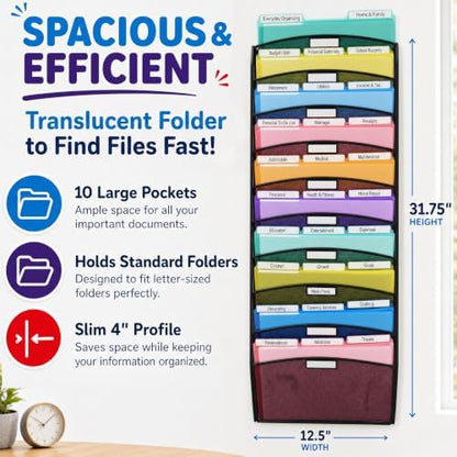 Ultimate Office Mesh Hanging Wall File Organizer, 10 Tier + 18