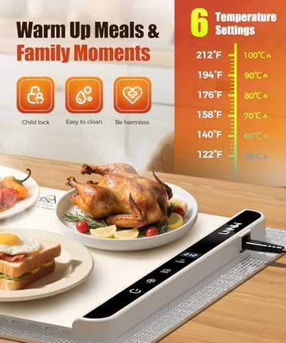 Warming Mat for Food, 26x15 Inch, Off White, Fast Heat, Child Lock