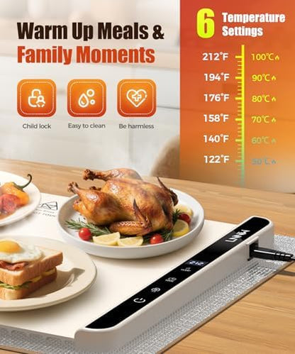 Warming Mat for Food, 26x15 Inch, Off White, Fast Heat, Child Lock