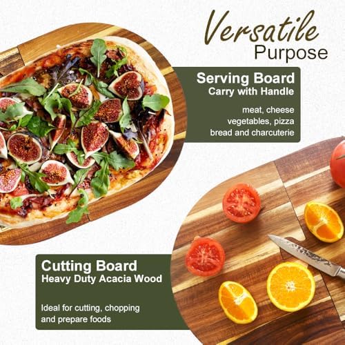 Charcuterie Board Set - 2 Pieces with Knife Set, Premium Acacia Wood