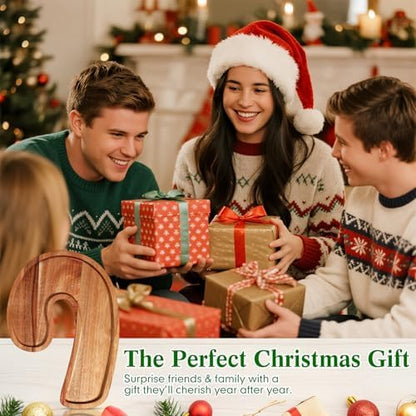 Bokon 12" Candy Cane Shape Christmas Charcuterie Board Wooden Cutting