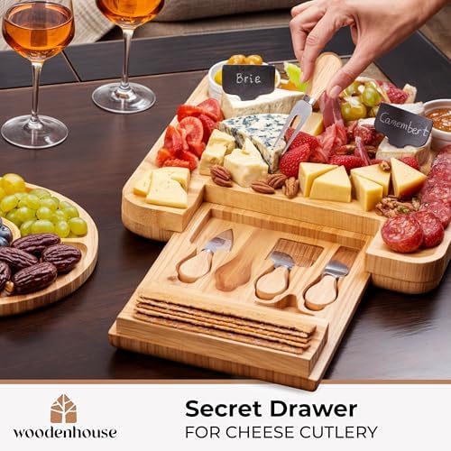 Bamboo Charcuterie Boards Gift Set - Meat and Cheese Tray with