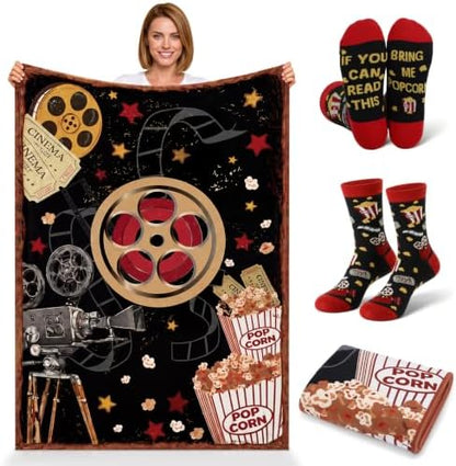 HunnmingRe 2 Pcs Movie Night Throw Blankek 60"x 50" and Sock Gifts Set