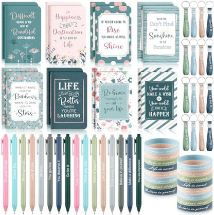 64 Pcs Inspirational Gift Bulk Notebook Pen Bracelet Keychain, Morandi