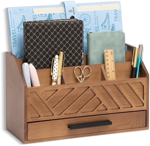 Desk Organizer with Drawer, Countertop Bill Mail Organizer and File