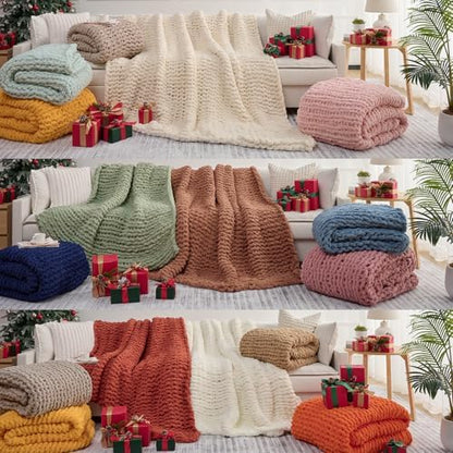 L'AGRATY Chunky Knit Throw Blanket for Couch, 50'' x 60'' Knit Throw