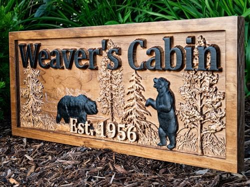 Personalized Wood Family Name Sign | Black Bear Home Decor | Cabin