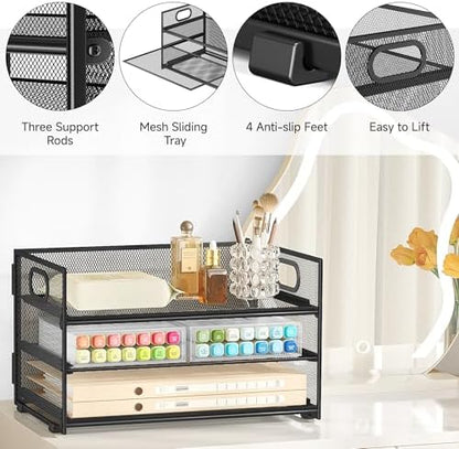 Subekyu 3 Tier Paper Letter Tray Organizer for Desk, Black Metal Mesh