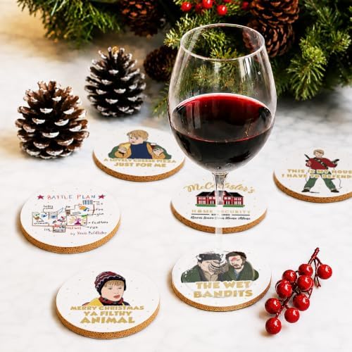 Home Alone Merch Gifts, 6Pcs Christmas Drink Coasters with Metal