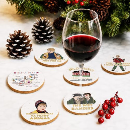 Home Alone Merch Gifts, 6Pcs Christmas Drink Coasters with Metal