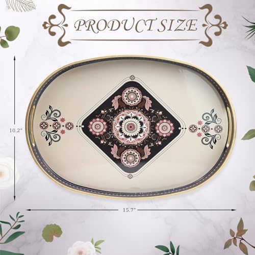 Oval Plastic Serving Tray with Handles, Elegant Decorative Tray for
