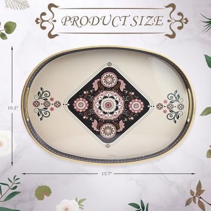 Oval Plastic Serving Tray with Handles, Elegant Decorative Tray for