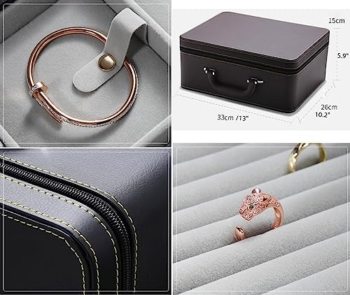 Jewelry Trays stacks Carriable with Handle Zipper Large Box Organizer