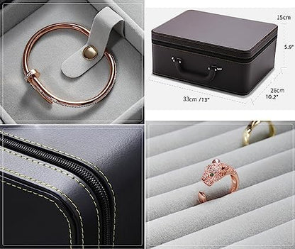 Jewelry Trays stacks Carriable with Handle Zipper Large Box Organizer
