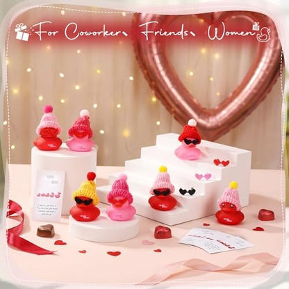 Liliful 24 Sets Pink Red Rubber Ducks with Knit Hat Sunglasses Card