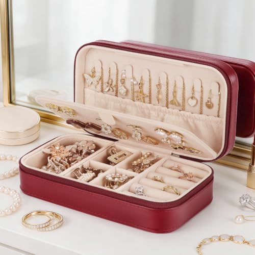 DesignSter Travel Jewelry Box, PU Leather Portable Jewelry Case, Small