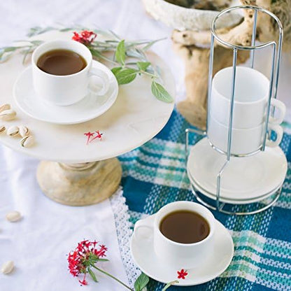 Huji Stack-able Porcelain 4 Ounces Espresso Turkish Coffee Cups and