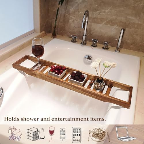 Wood Bathtub Tray Caddy,Walnut Bath for Tub,Large Table Tray,Bath