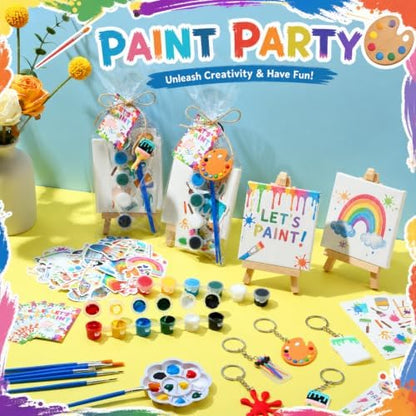 HyDren 24 Sets Kids Art Paint Party Favors 4x4 Canvas Easel Acrylic