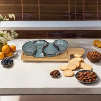 5-pc Porcelain Mini dip bowls for parties, Condiment serving tray