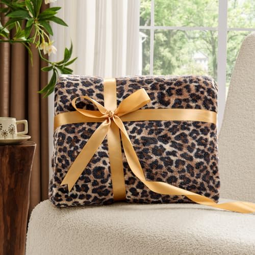 BEDELITE Fleece Blanket Soft Plush Throw for Couch Brown Leopard