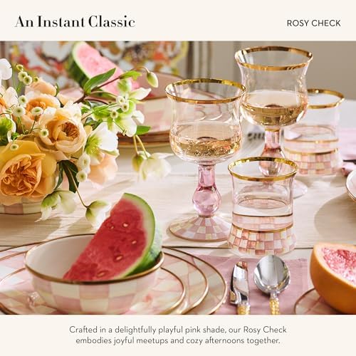 MACKENZIE-CHILDS Stemmed Wine Glass, Pink-and-White Rosy Check
