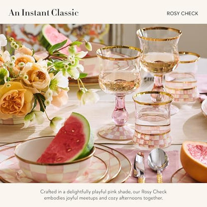 MACKENZIE-CHILDS Stemmed Wine Glass, Pink-and-White Rosy Check