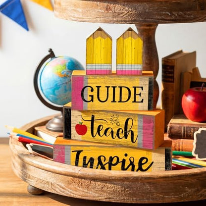 Croblissful 5 Pcs Back to School Tiered Tray Decor, Teacher Block